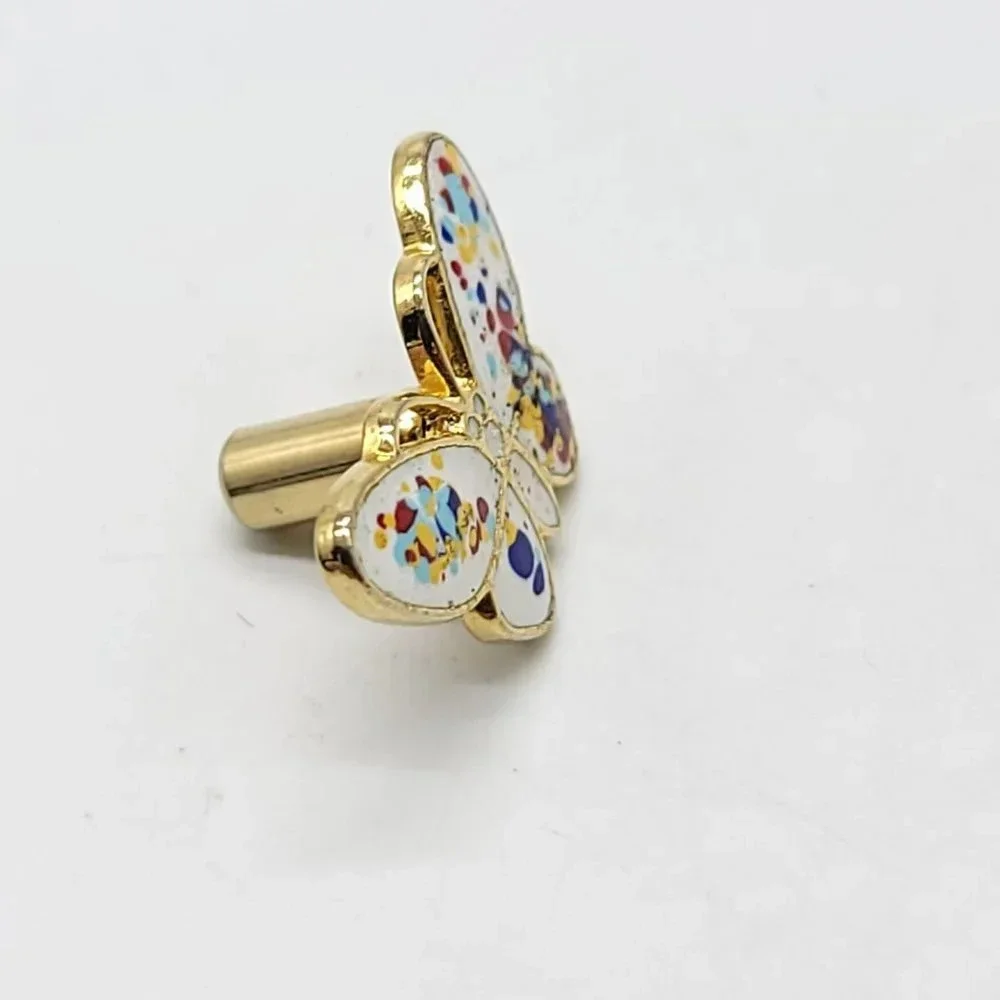 Sarah Coventry Gold Tone White Enamel Confetti Butterfly Pin Cork Back Vintage